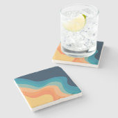 Dessous-de-verre En Pierre Décor de style rétro des vagues (Côté)
