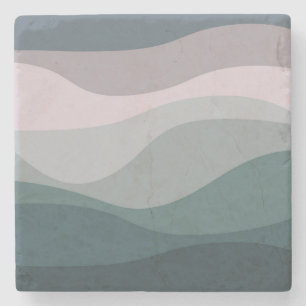 Dessous-de-verre En Pierre Décor de vagues de style rétro violet et turquoise