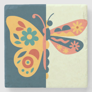 Dessous-de-verre En Pierre Décoration papillon colorée avec des éléments flor