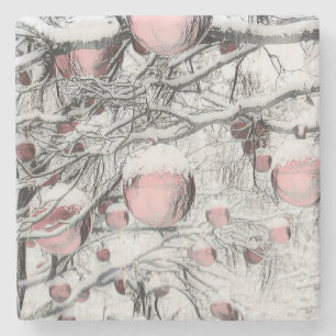Dessous-de-verre En Pierre Décorations de Noël anciennes dans les arbres neig