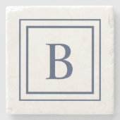 Dessous-de-verre En Pierre Deep Navy And White Square Border Monogram (Devant)