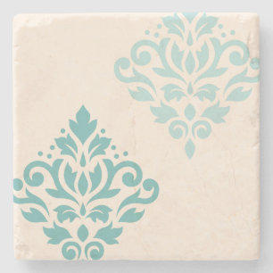 Dessous-de-verre En Pierre Défiler Damask Art I Teals on Cream