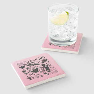 Dessous-de-verre En Pierre Dégradé de marbre d'art fantôme effrayant rose