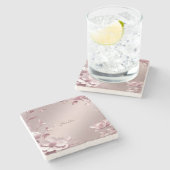 Dessous-de-verre En Pierre Delicate Pink Floral Stone Coaster (Côté)