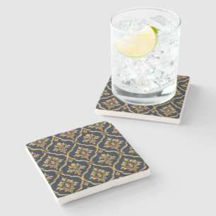 Dessous-de-verre En Pierre Design de motif vintage élégant en or et damas mar