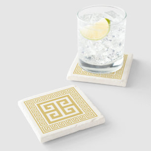 Dessous-de-verre En Pierre Design doré Motif grec
