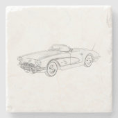 Dessous-de-verre En Pierre Dessin au crayon noir et blanc Chevy 1958 (Devant)