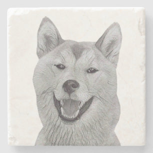 Dessous-de-verre En Pierre Dessin au crayon Shiba Inu sous-verre en marbre