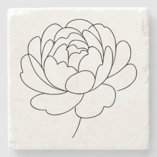 Dessous-de-verre En Pierre Dessin au trait de pivoine minimaliste en fleurs