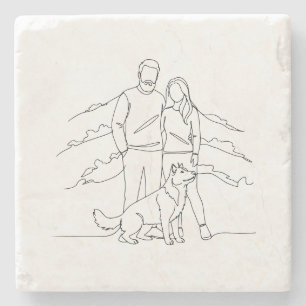 Dessous-de-verre En Pierre Dessin au trait minimaliste d'un couple moderne av