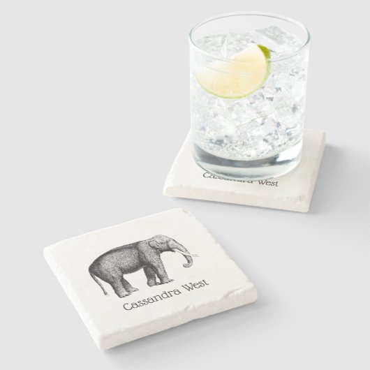 Dessous-de-verre En Pierre Dessin d'éléphant vintage (Côté)