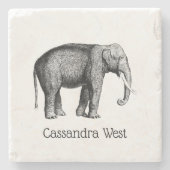 Dessous-de-verre En Pierre Dessin d'éléphant vintage (Devant)