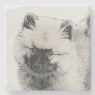 Dessous-de-verre En Pierre Dessin Keeshond Chiot - Joli dessin original Chien