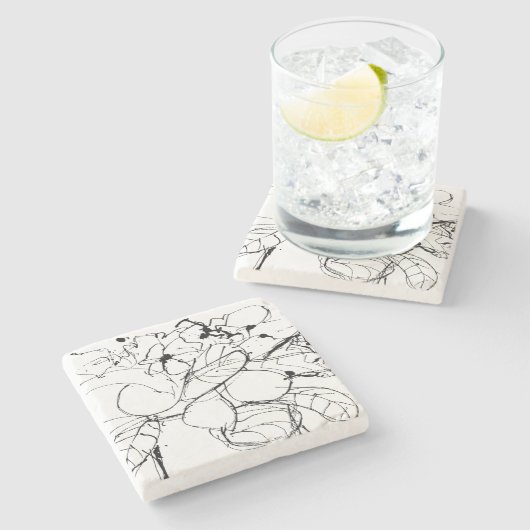 Dessous-de-verre En Pierre Dessin Plante Abstrait (Côté)