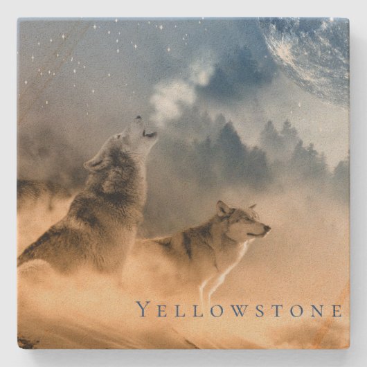 Dessous-de-verre En Pierre Dessous de verre de grès de Yellowstone-Les Loups (Devant)