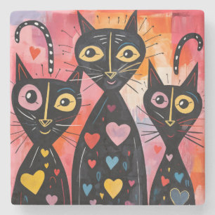 Dessous-de-verre En Pierre Dessous de verre en marbre Saint-Valentin Chat Cœu