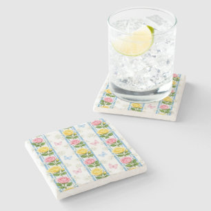 Dessous-de-verre En Pierre Dessous de verre en marbreStone BluePink & Roses j