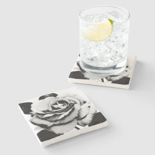 Dessous-de-verre En Pierre Dessous de verre en pierre à rose gravée