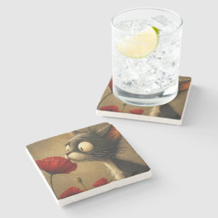 Dessous-de-verre En Pierre Dessous de verre en pierre de marbre chat noir et