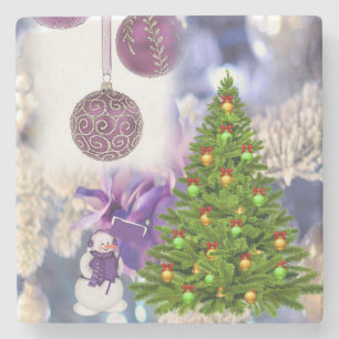 Dessous-de-verre En Pierre Dessous de verre en pierre de marbre de Noël, Snow