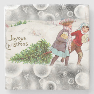 Dessous-de-verre En Pierre Dessous de verre en pierre de marbre de Noël, Vint