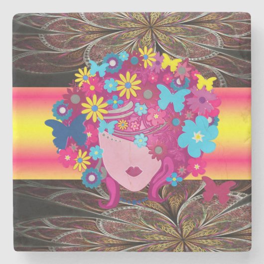 Dessous-de-verre En Pierre Dessous de verre en pierre de marbre Floral (Devant)