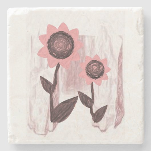 Dessous-de-verre En Pierre Dessous de verre en pierre de marbre Floral (Devant)