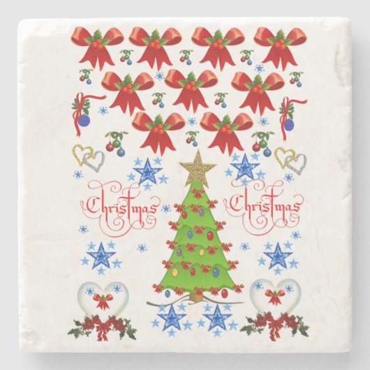 Dessous-de-verre En Pierre Dessous de verre en pierre de marbre Noël (Devant)