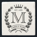 Dessous-de-verre En Pierre Dessous de verre en pierre du logo de la famille M<br><div class="desc">La couronne de laurier et le logo de la couronne. Entrez votre nom de famille,  votre nom de famille,  votre texte court et votre année d'établissement. Grand ménage/occasion spéciale/cadeau de vacances pour une famille.</div>