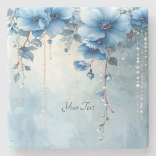 Dessous-de-verre En Pierre Dessous de verre en pierre Fleurs bleues et perles