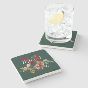 Dessous-de-verre En Pierre Dessous de verre en pierre personnalisé avec houx