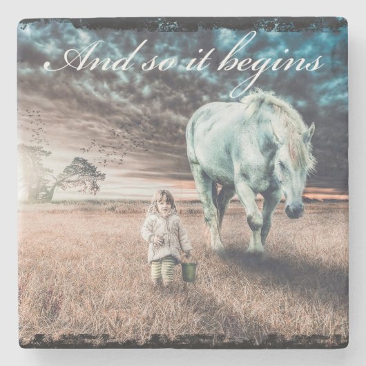 Dessous-de-verre En Pierre Dessous de verre hippique et fille TIle (Devant)