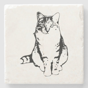 Dessous-de-verre En Pierre Dessous de verre Tabby Cat Face Avant En Encre Élé
