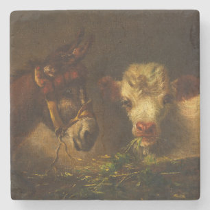 Dessous-de-verre En Pierre Deux amis (âne et agneau) (animaux de ferme)