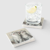 Dessous-de-verre En Pierre Deux chatons mignons (Côté)