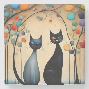 Dessous-de-verre En Pierre Deux chats charmants