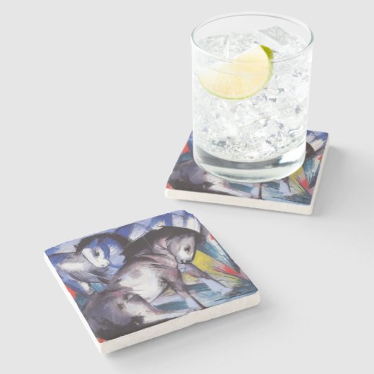 Dessous-de-verre En Pierre Deux chevaux (par Franz Marc) (Côté)