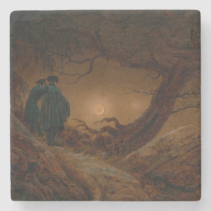 Dessous-de-verre En Pierre Deux hommes regardent la lune la nuit