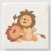 Dessous-de-verre En Pierre Deux Jolies caricatures Lions Dessous de verre en (Devant)