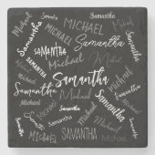 Dessous-de-verre En Pierre Deux noms couple motif monogramme noir gris blanc (Devant)