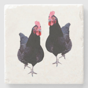 Dessous-de-verre En Pierre Deux Poulets Noirs Fâcheux,