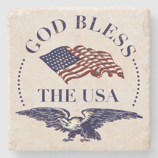Dessous-de-verre En Pierre Dieu bénissent Les Etats-Unis - drapeau et cru (Devant)