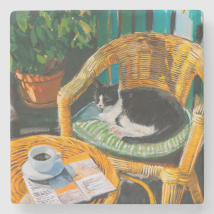 Dessous-de-verre En Pierre Dimanche matin Peinture confortable pour chat et