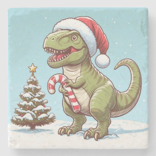 Dessous-de-verre En Pierre Dinosaure sucre de canne de Noël mignon (Devant)