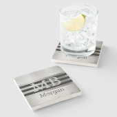 Dessous-de-verre En Pierre do-it-yourself Monogramme/Nom Bk/Silver Stripes Br (Côté)