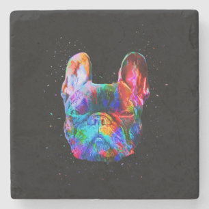 Dessous-de-verre En Pierre Dog Geometric Color Splash Pop art French Bulldog
