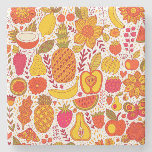 Dessous-de-verre En Pierre Doodles de fruits : Motif Vintage été.