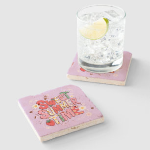 Dessous-de-verre En Pierre Douce Coquette Été Strawberry Retro Plage 