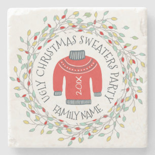 Dessous-de-verre En Pierre Doux moche fête de Noël Texte et couronnes d'hiver