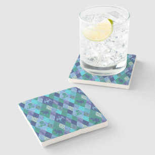 Dessous-de-verre En Pierre Dragon à écussons en bleu et vert